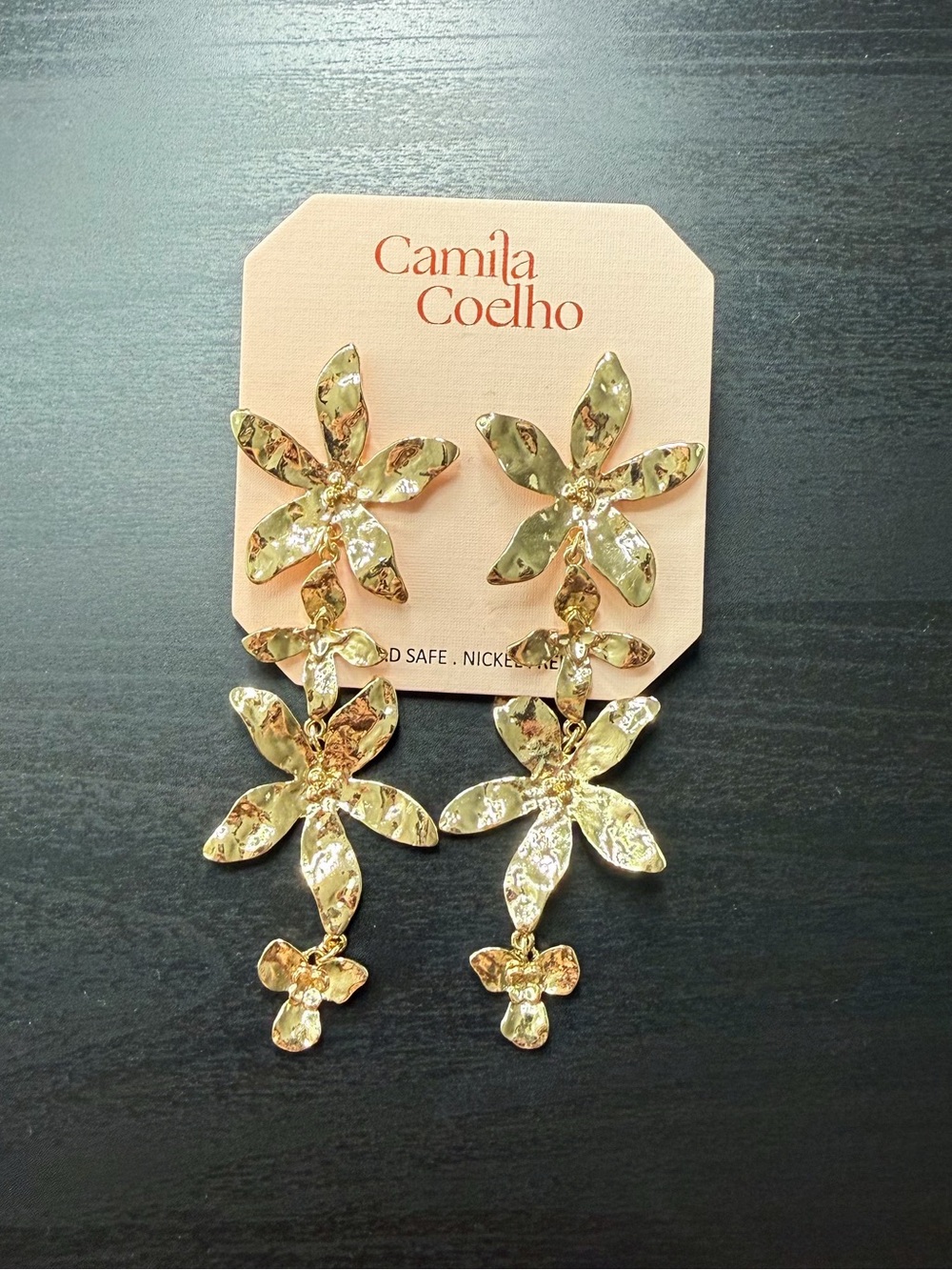 NEW Camila Coelho Gold Floral Drop Earrings - Statement Jewelry